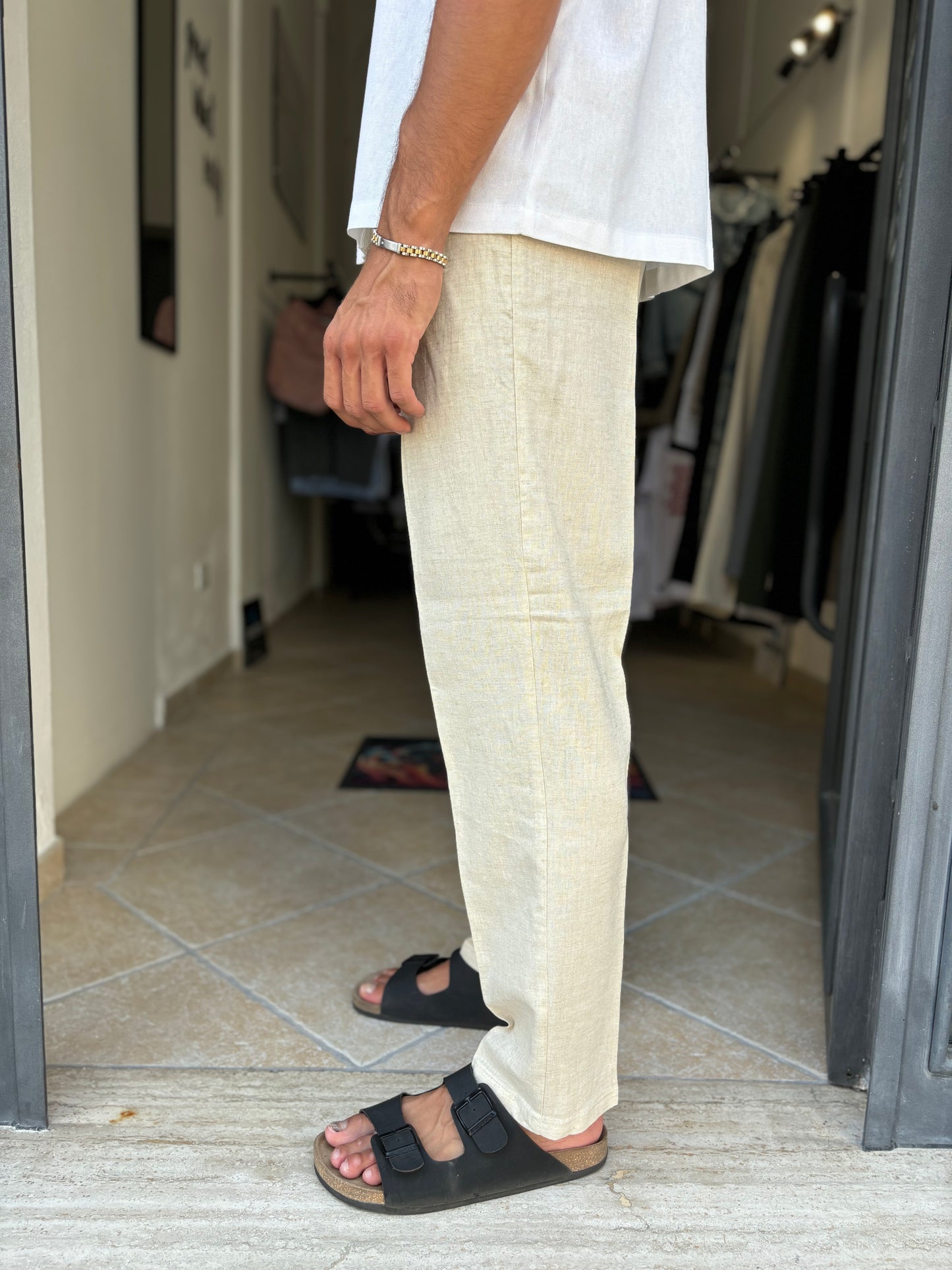 Pantalone beige misto lino