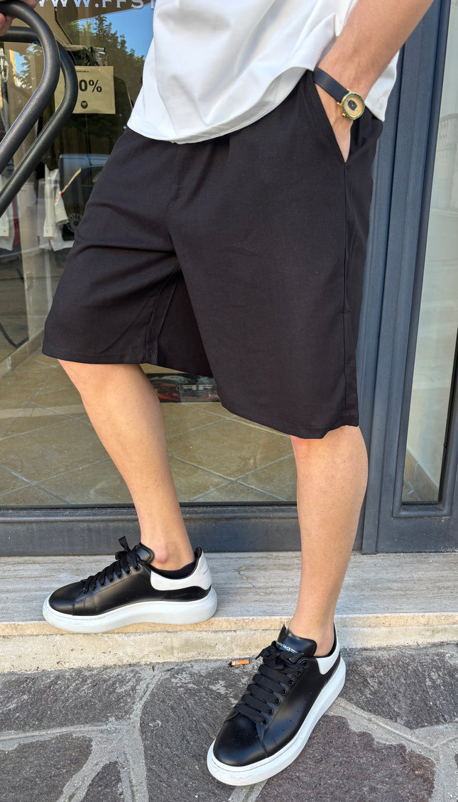 Pantaloncini misto lino neri