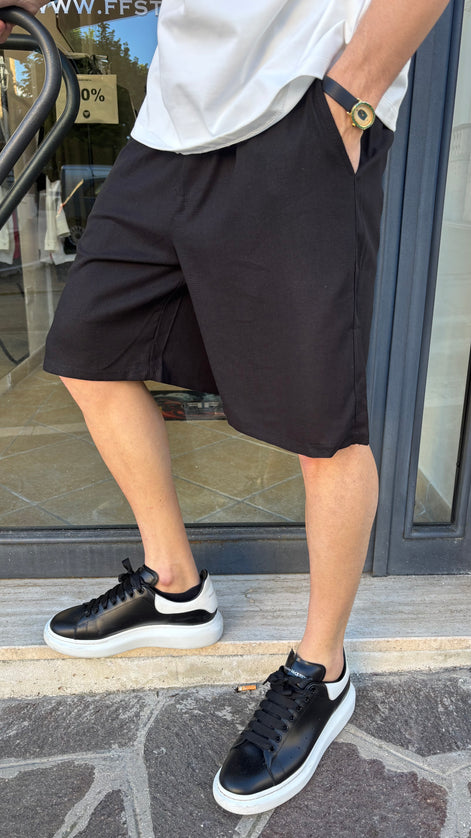 Pantaloncini misto lino neri