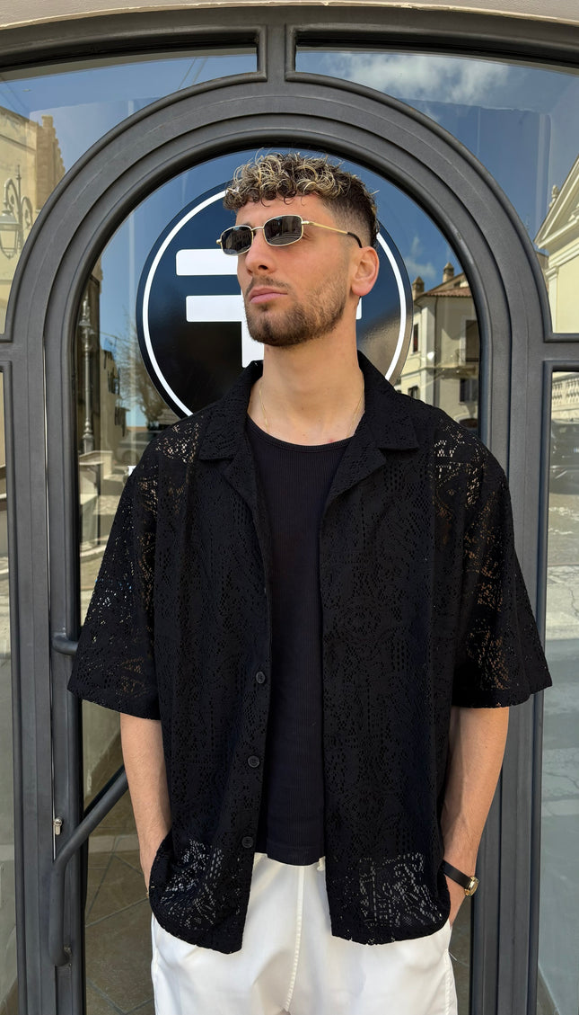 Camicia ricamata nera