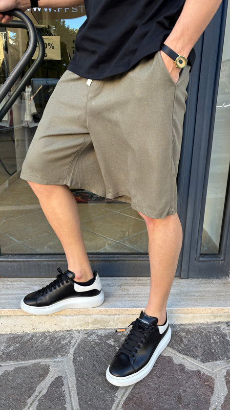 Pantaloncini misto lino verdi