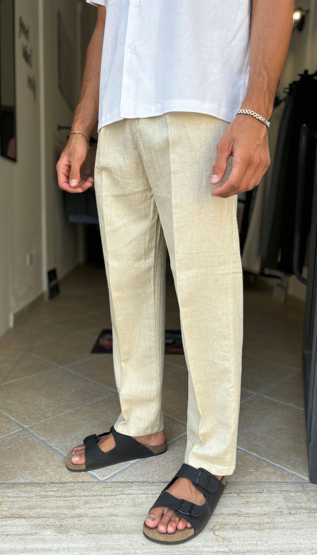 Pantalone beige misto lino