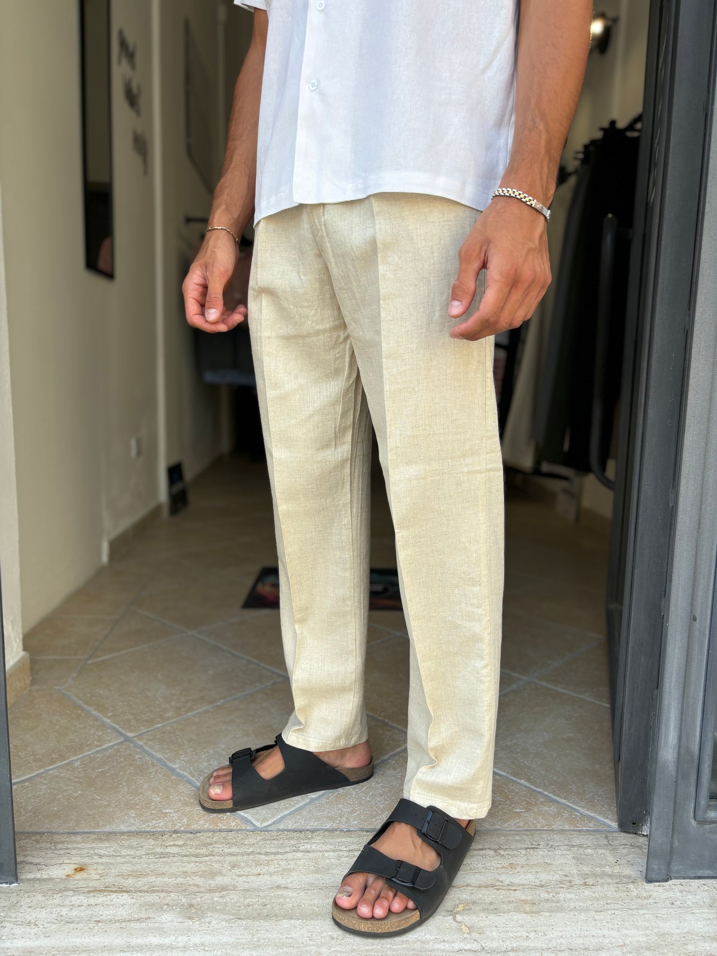 Pantalone beige misto lino