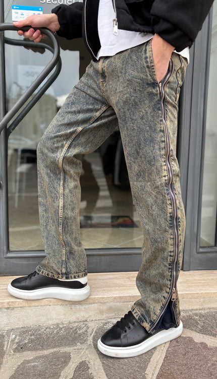 Jeans flare zip sabbiato