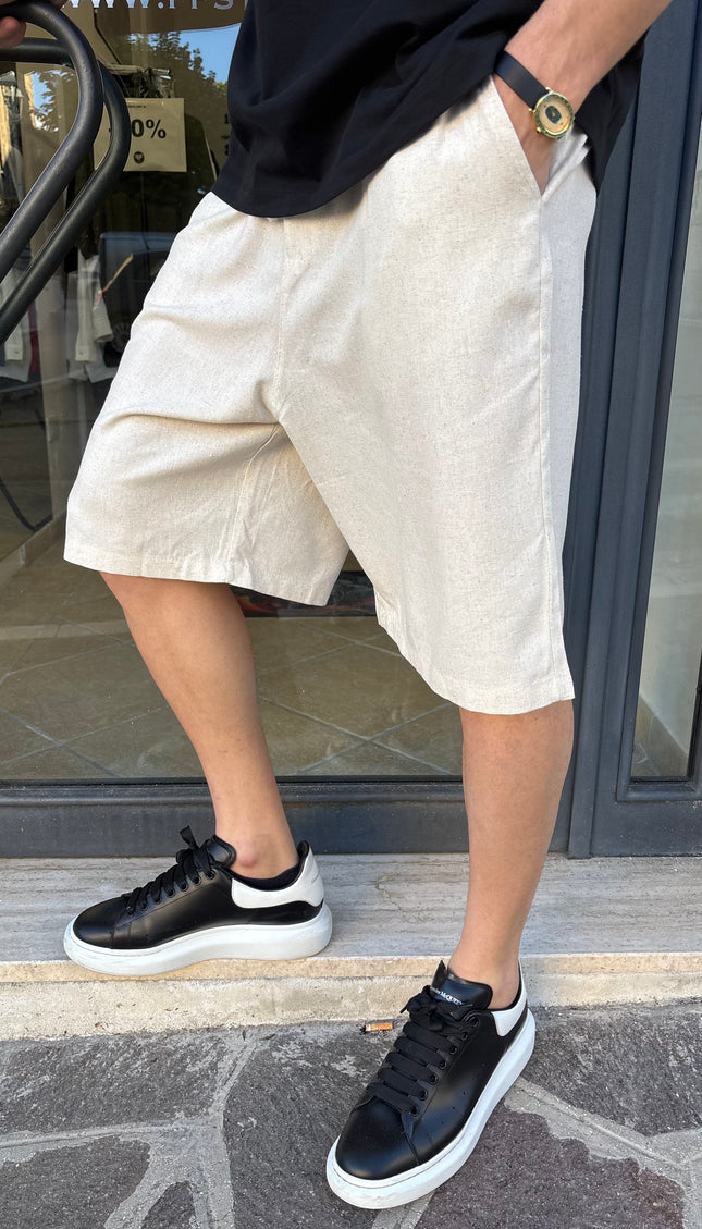 Pantaloncini misto lino beige
