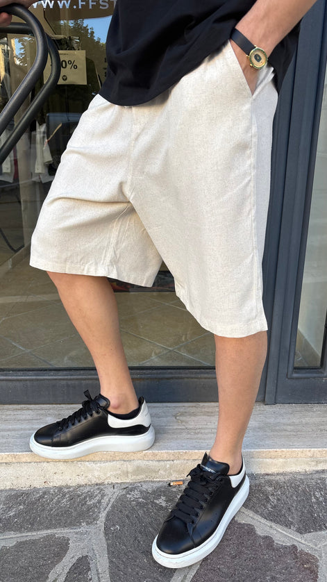 Pantaloncini misto lino beige