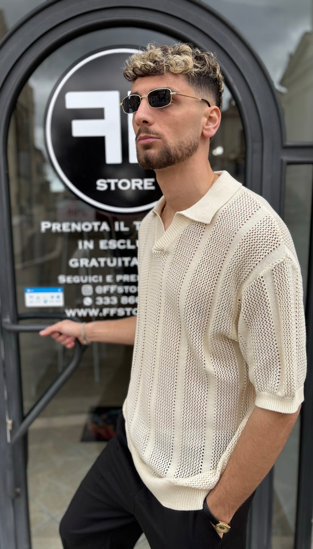 Polo in filo beige