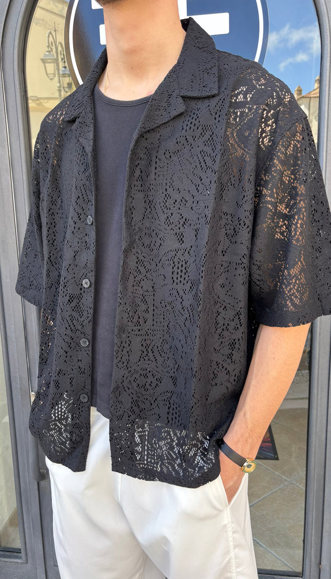 Camicia ricamata nera