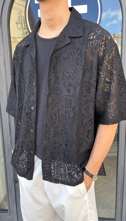 Camicia ricamata nera