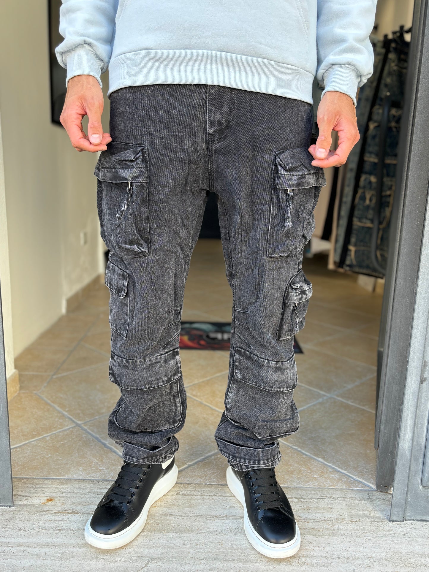 Pantalone jeans nero multitask