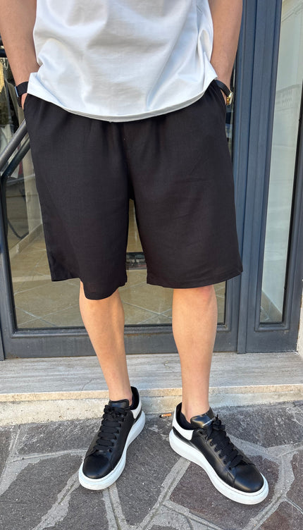 Pantaloncini misto lino neri