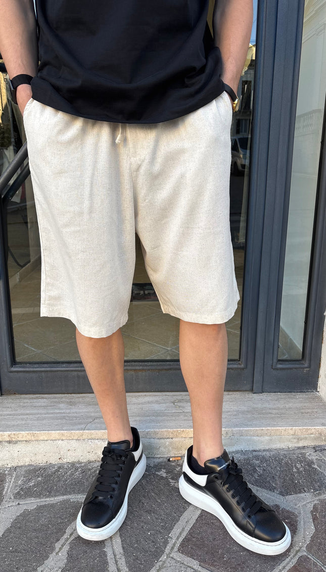 Pantaloncini misto lino beige