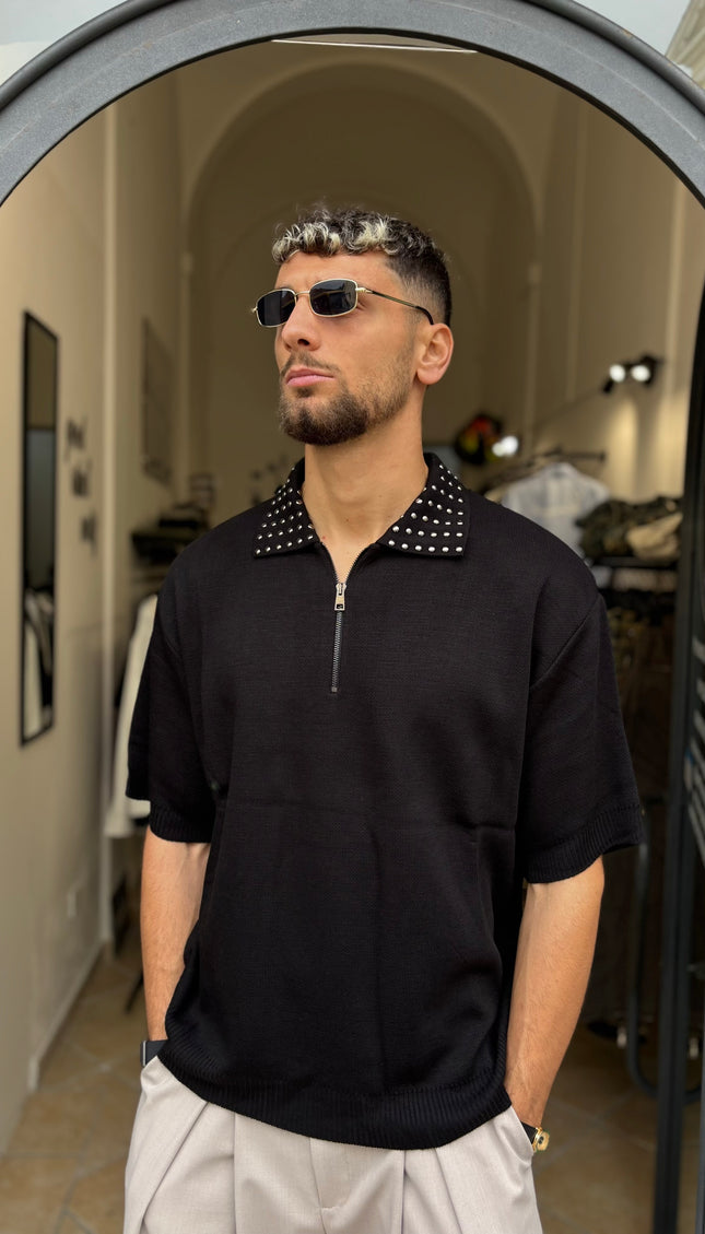 Polo borchie nera