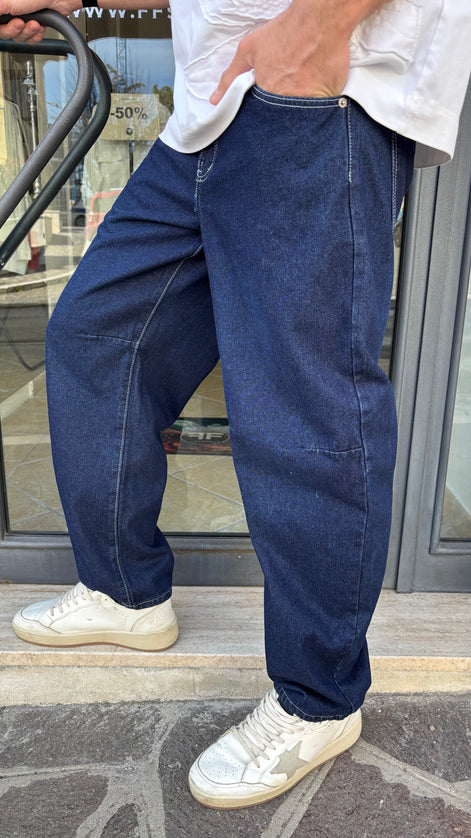 Pantaloni jeans ballon fit blu