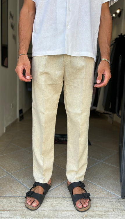 Pantalone beige misto lino