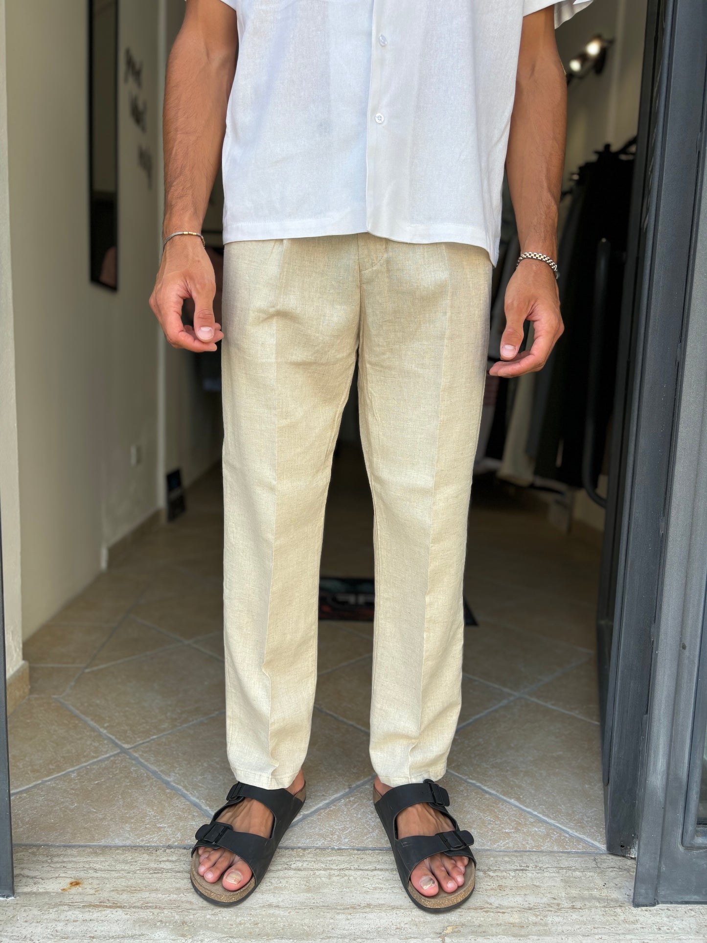 Pantalone beige misto lino