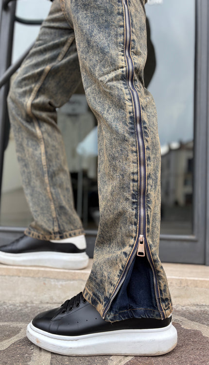 Jeans flare zip sabbiato