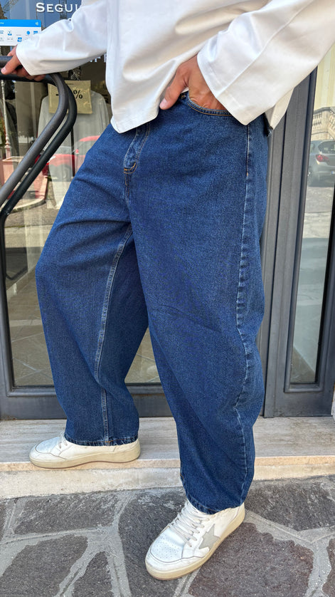 Pantaloni jeans ballon fit blu