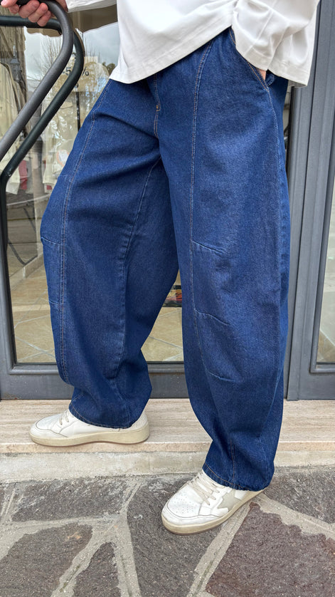 Pantaloni jeans ballon fit blu