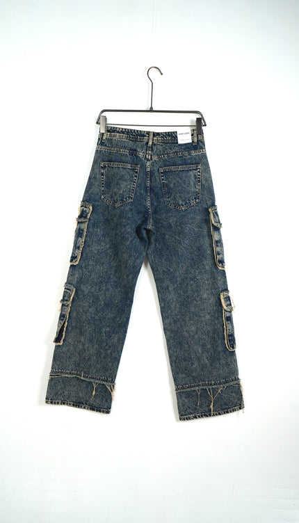 Pantalone jeans tasconi sfilacciato