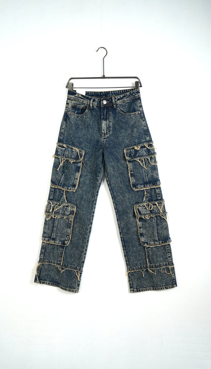 Pantalone jeans tasconi sfilacciato