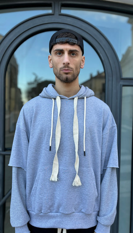 Felpa doppio cappuccio grigia