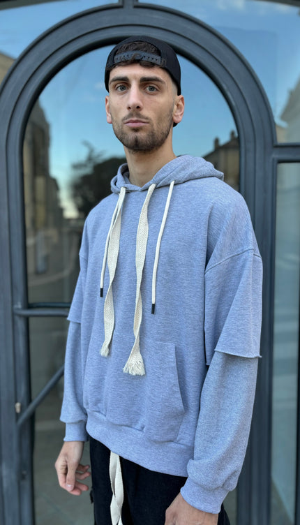 Felpa doppio cappuccio grigia