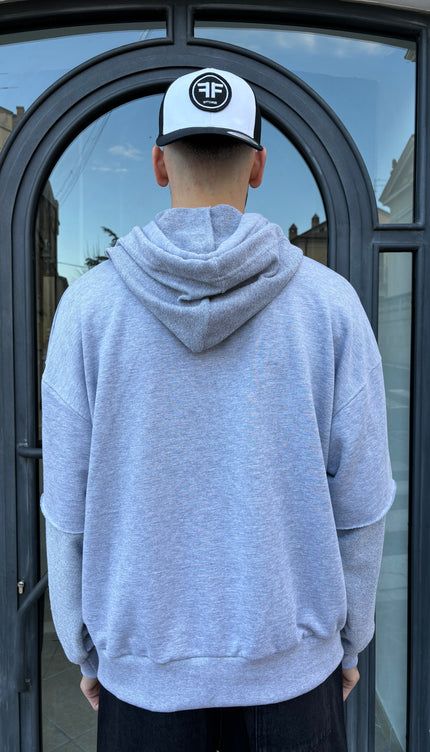 Felpa doppio cappuccio grigia