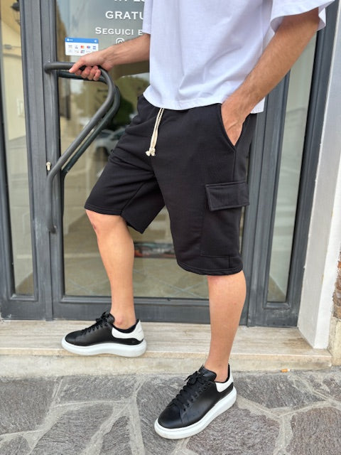 Pantalone corto tuta nero con tasconi